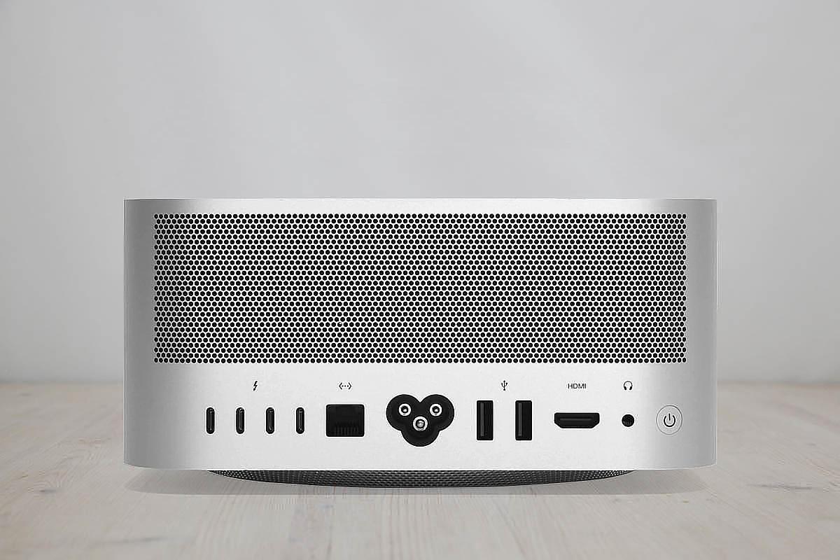 The Mac Studio M2 Ultra 24-Core CPU / 60-Core GPU -- features a 3.68GHz Apple M2 Ultra processor with twenty four cores (sixteen performance cores and eight efficiency cores), a 60-core GPU, a 32-core Neural Engine, a \"Media Engine\" that provides hardware acceleration for video encoding and decoding, 64 GB of RAM, and a 1 TB SSD. Connectivity includes two Thunderbolt 4 ports and an SDXC (UHS-II) card slot on the front and four Thunderbolt 4 ports, two USB-A ports, an HDMI port, a 10-Gigabit Ethernet port, and a 3.5 mm headphone jack on the back. It has 802.11ax (Wi-Fi 6E), too.