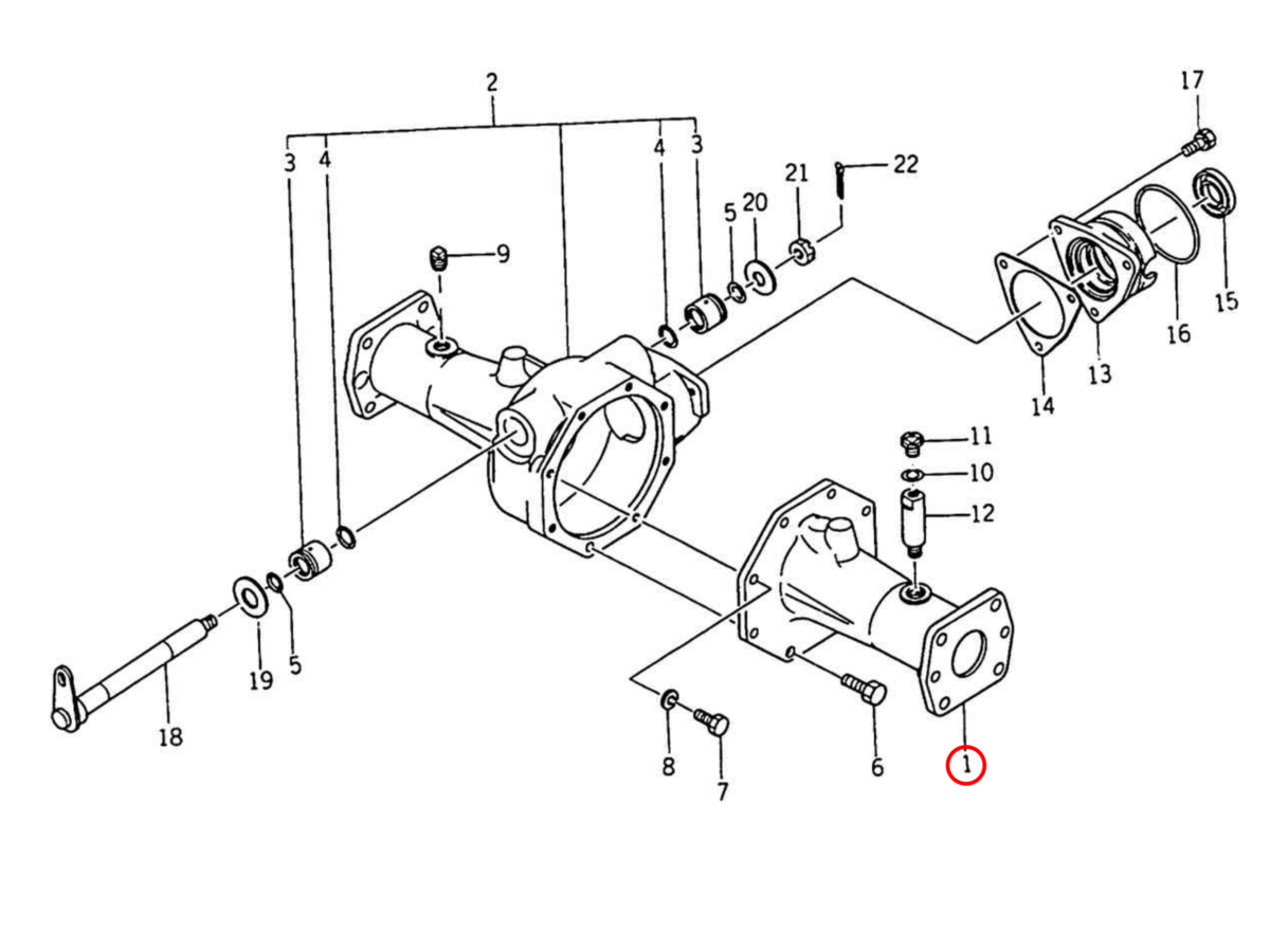 Front axle case L Iseki: 1544-433-001-00. Used and new spare parts, imported from Japan in excellent condition. Find genuine - original and aftermarket spare parts for all Iseki tractors at affordable prices.