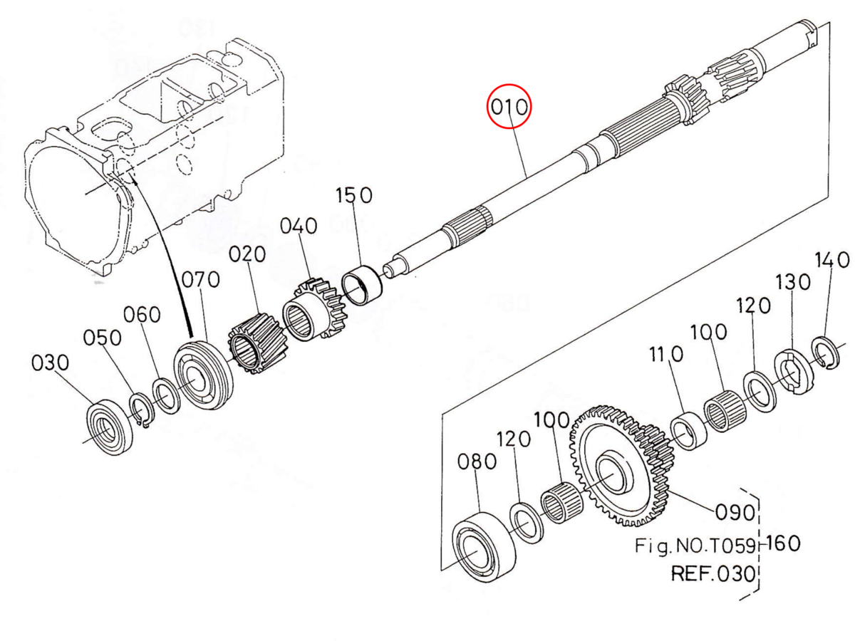 Main shaft Kubota: 31351-21510. Used and new spare parts, imported from Japan in excellent condition. Find genuine - original and aftermarket spare parts for all Kubota tractors at affordable price.
