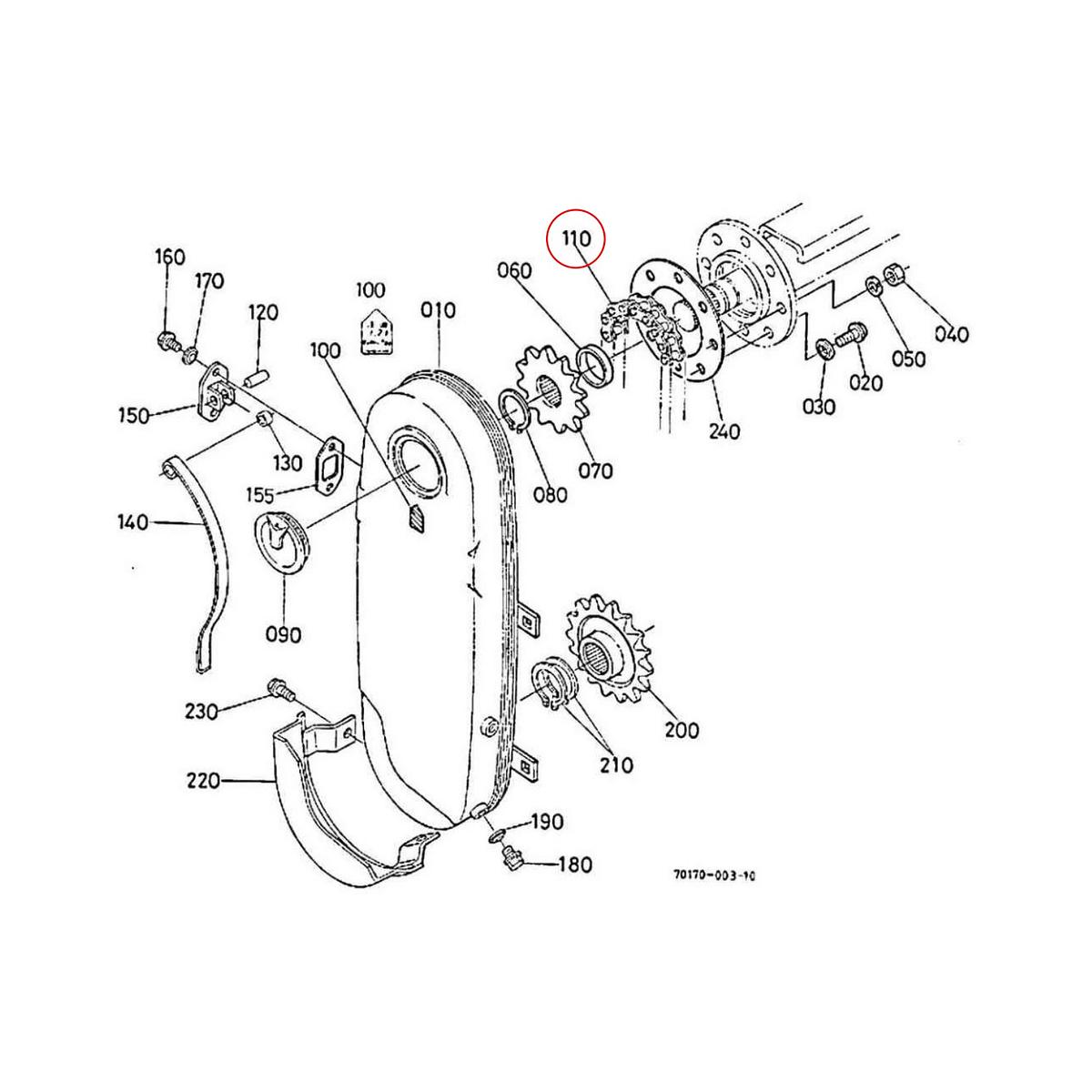 Kubota Καδένα φρέζας 70172-52190. Ανταλλακτικά μεταχειρισμένα και καινούρια, εισαγόμενα από την Ιαπωνία σε άριστη κατάσταση. Βρείτε γνήσια - original και ιμιτασιόν - aftermarket ανταλλακτικά για όλα τα Kubota σε προσιτές τιμές.