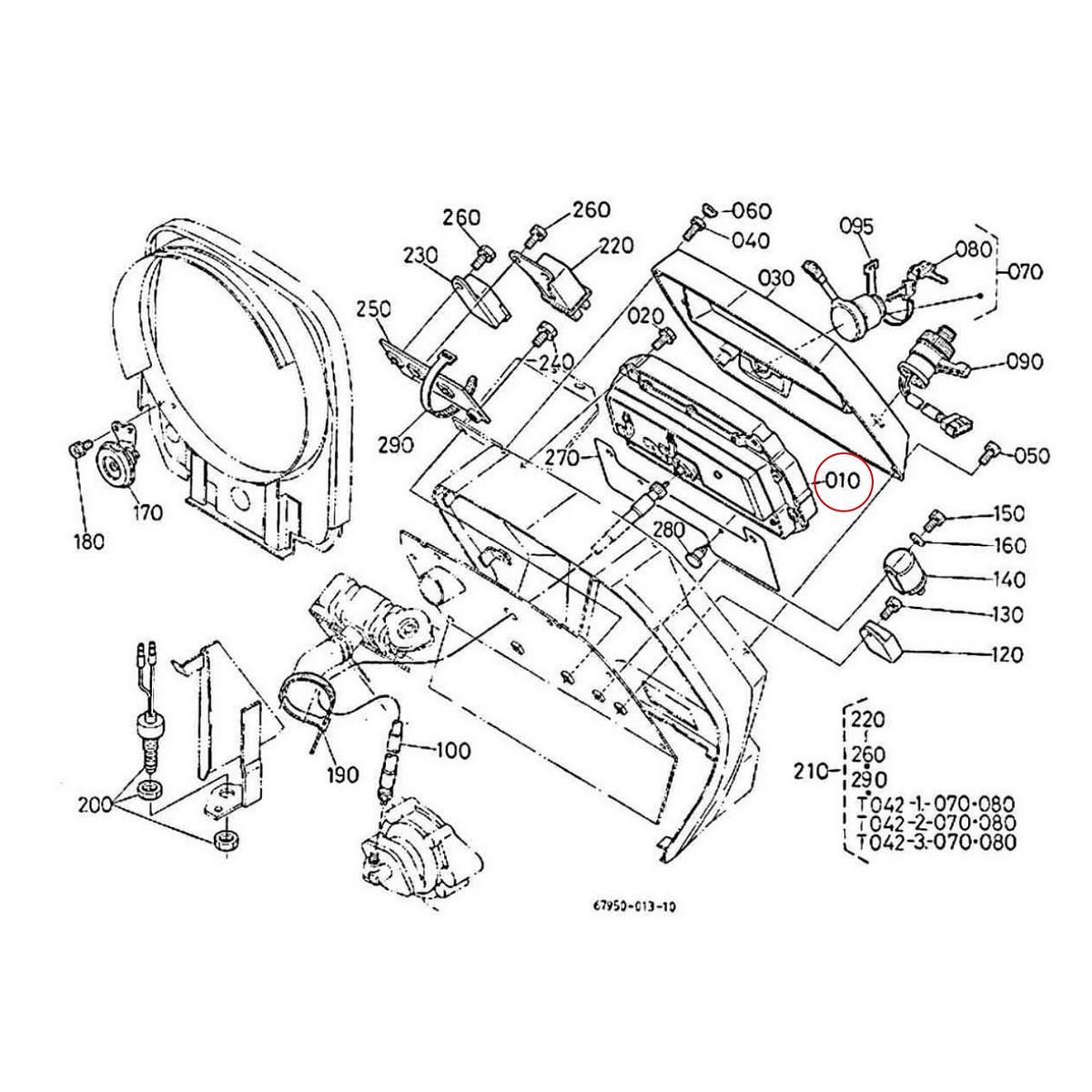 Kubota Instrument panel 67950-25810. Used and new spare parts, imported from Japan in excellent condition. Find genuine - original and aftermarket spare parts for all Kubota tractors at affordable prices.